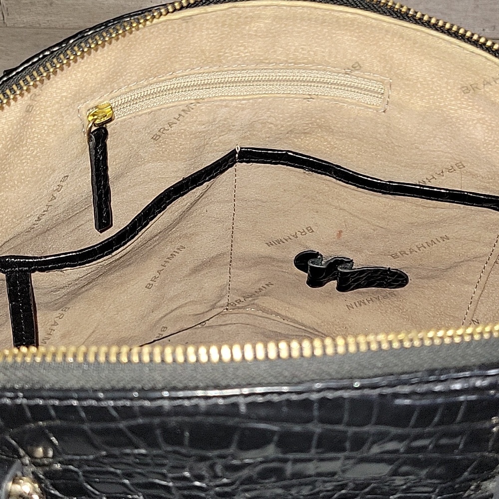 Brahmin Black Croc-Embossed Leather Tote Bag - Stylish Women's Handbag - Picture 10 of 15